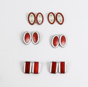 3 Pairs of 20th C. Silver Enamel Cufflinks