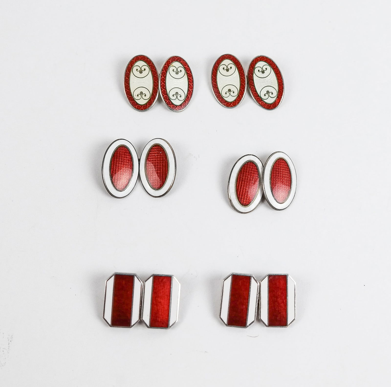 3 Pairs of 20th C. Silver Enamel Cufflinks (1 of 8)