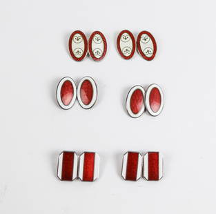 3 Pairs of 20th C. Silver Enamel Cufflinks