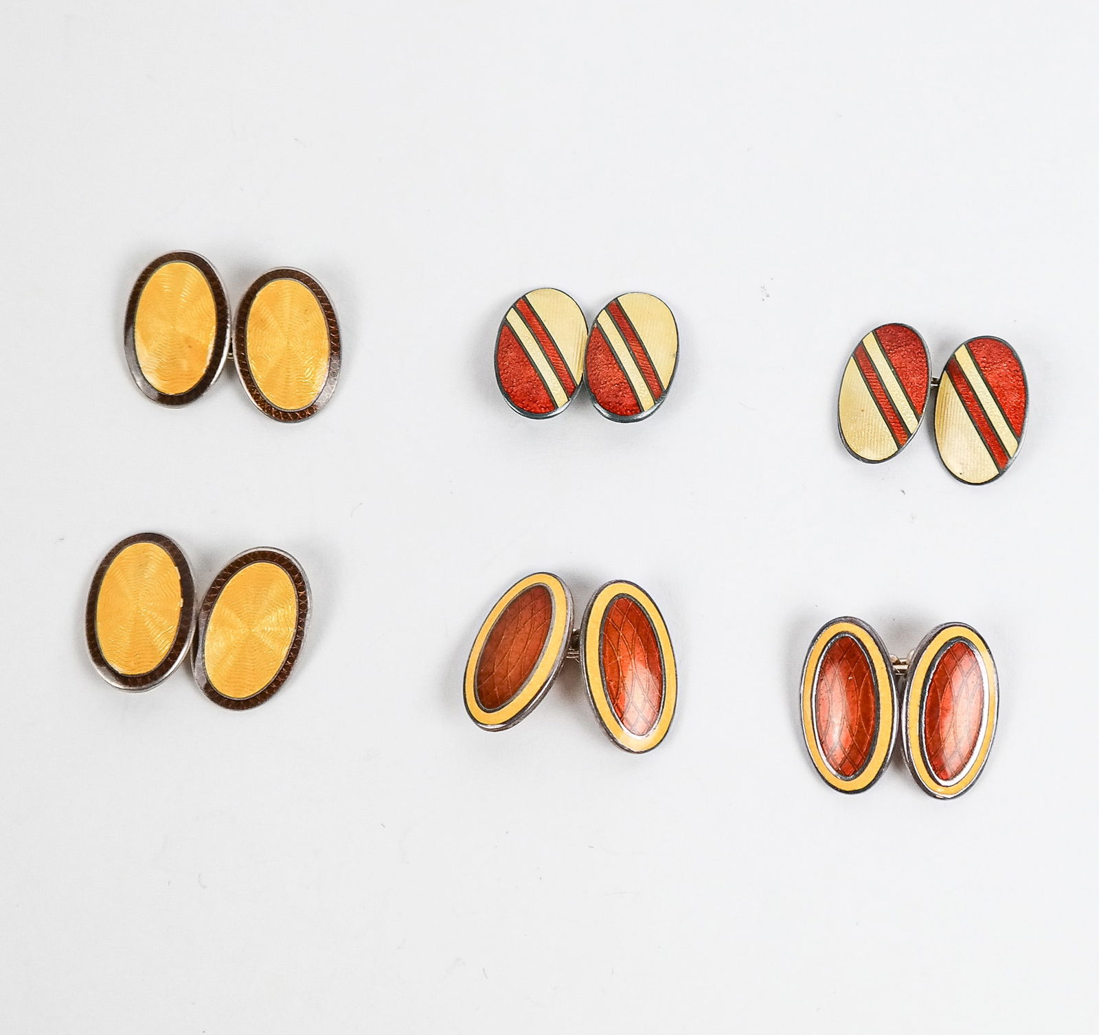 3 Pairs of Antique Silver Enamel Cufflinks (1 of 6)