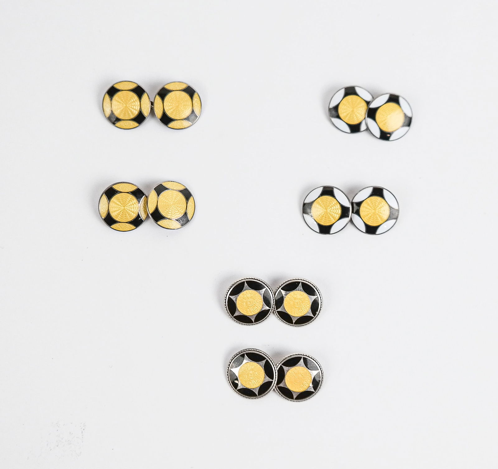 3 Pairs Sterling Silver Guilloche Enamel Cufflinks (1 of 8)