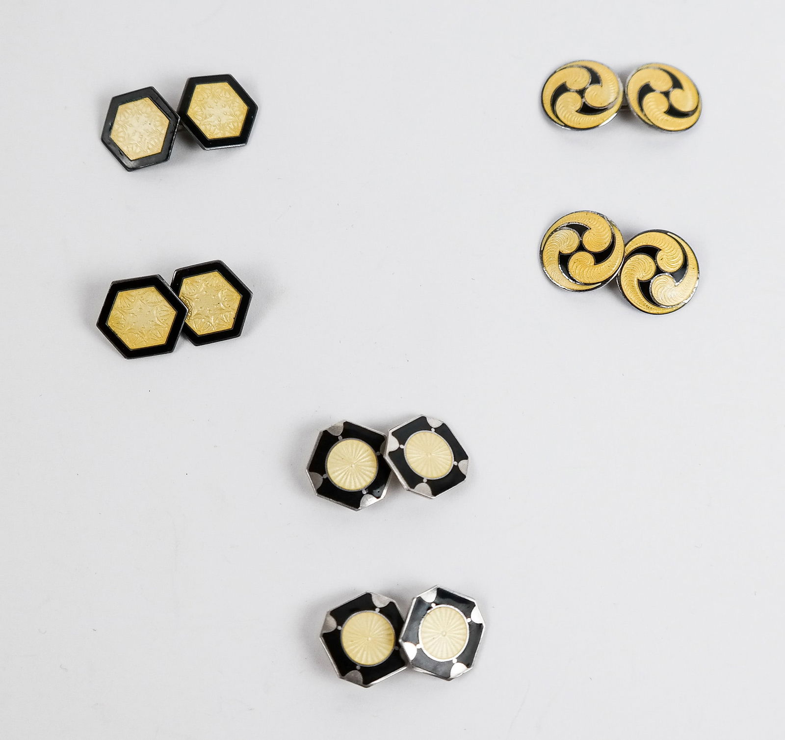 3 Pairs Sterling Silver Guilloche Enamel Cufflinks (1 of 8)