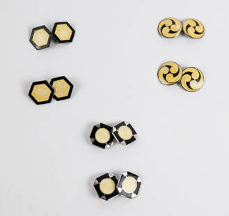 3 Pairs Sterling Silver Guilloche Enamel Cufflinks
