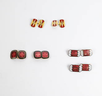 3 Pairs of Guilloche Enamel Cufflinks