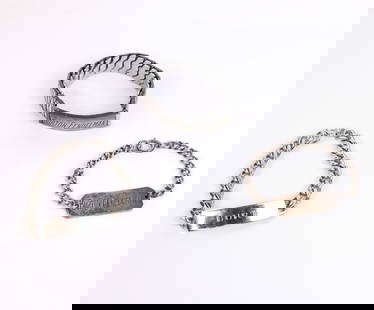 Three Antique Sterling Silver ID Bracelets