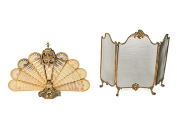 Two Gilt Brass Fireplace Screens