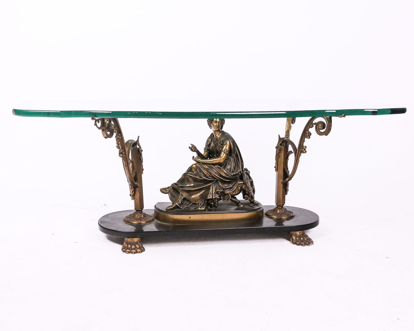 Neoclassical Glass Top Bronze & Stone Coffee Table (1 of 14)