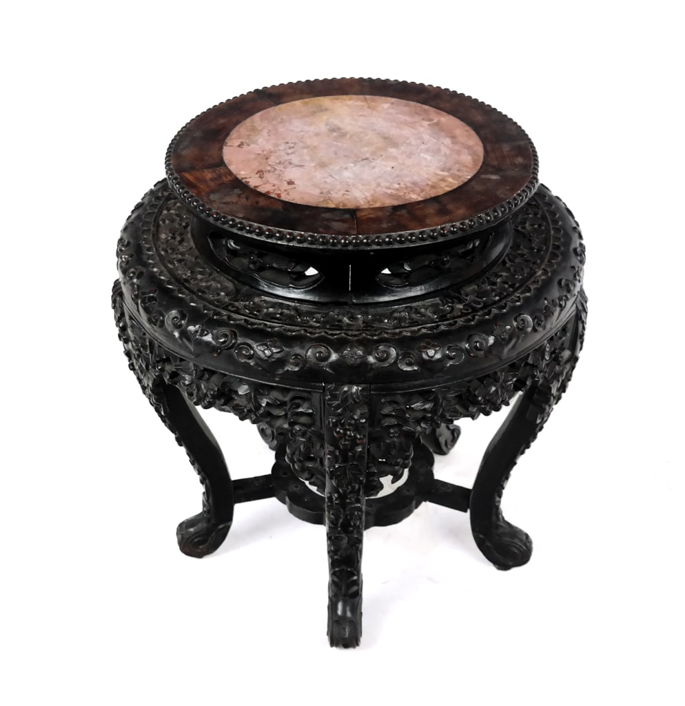 Chinese Carved and Marble Inset Tabouret (1 of 7)