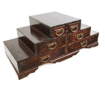 Chinese Stepped Six Drawer Apothecary Case