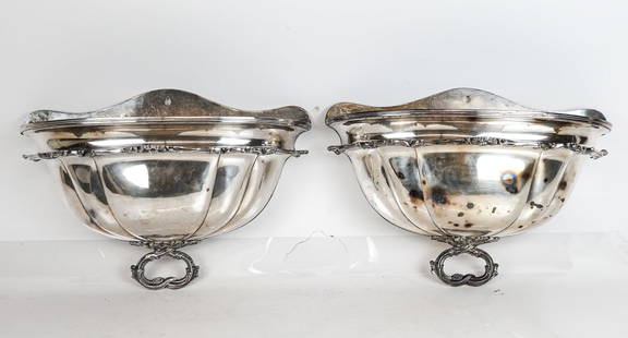 Pair Of Silver Plate Wall Pockets