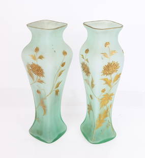Pair of Gilded and Frosted Opaline Glass Vases
