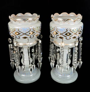 Pair of Bohemian Opaline Glass Lustres