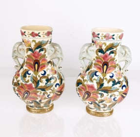 Fischer J. Pair of Porcelain Polychrome Vases