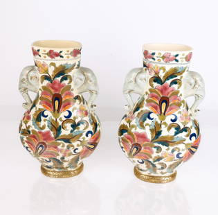 Fischer J. Pair of Porcelain Polychrome Vases