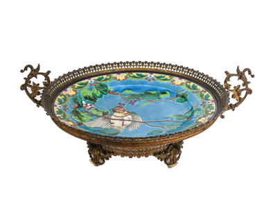Longwy Earthenware and Gilt Metal Centerpiece