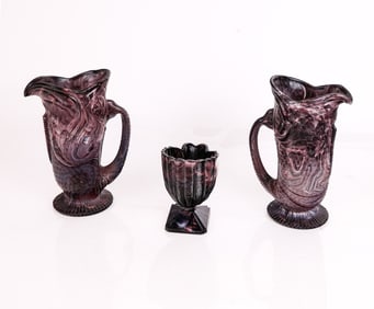 Purple Malachite / Slag Glass Ewers & Shell, 3