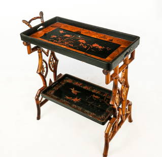 Chinese Bamboo Inlaid and Lacquered Tray Table
