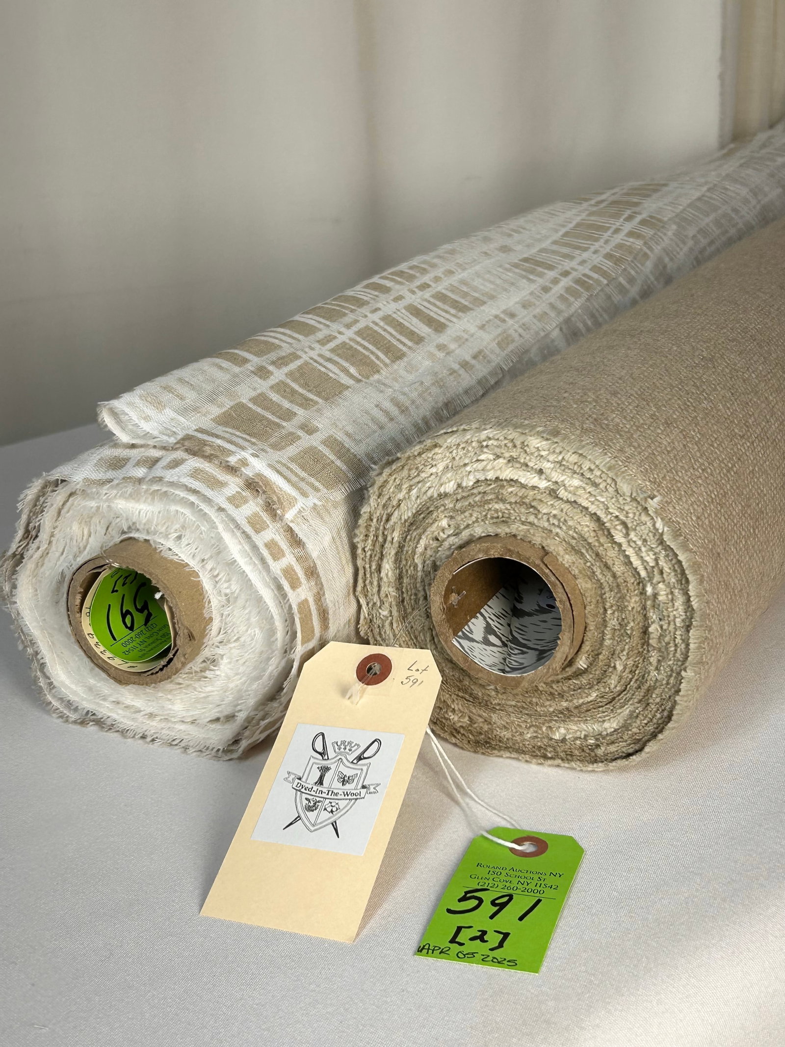 Hamilton Texture And Cowtan & Tout Sheer Farics: 1) 13 1/4 yards of Hamilton's linen and cashmere blended "Kasha" in "Natural" at 59" wide. The tan color fabric has a beautiful hand and is multi-purpose. There are two lengths of 3 1/2 yards plus 9 3