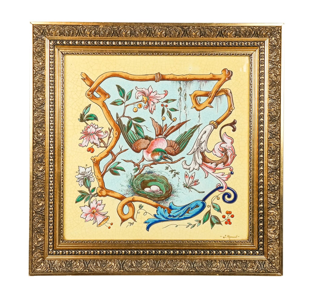 Polychrome Porcelain Painted Tile, J. Rizaud (1 of 10)