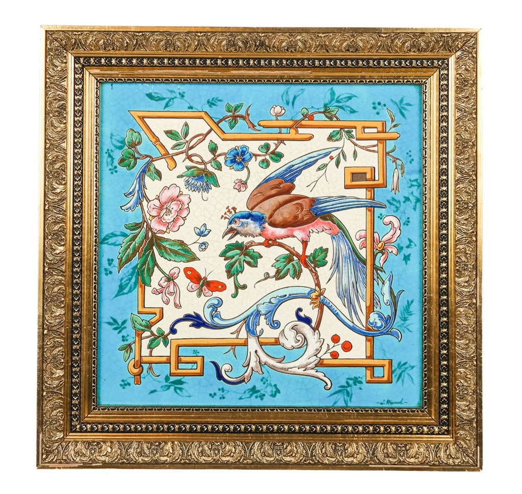 Polychrome Porcelain Painted Tile, J. Rizaud (1 of 9)