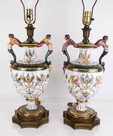 Pair Capodimonte Neoclassical Urn Form Lamps