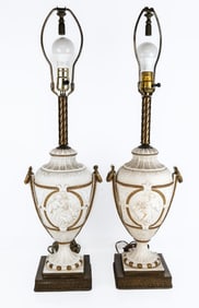 Pair of Neoclassical Bisqueware Lamps
