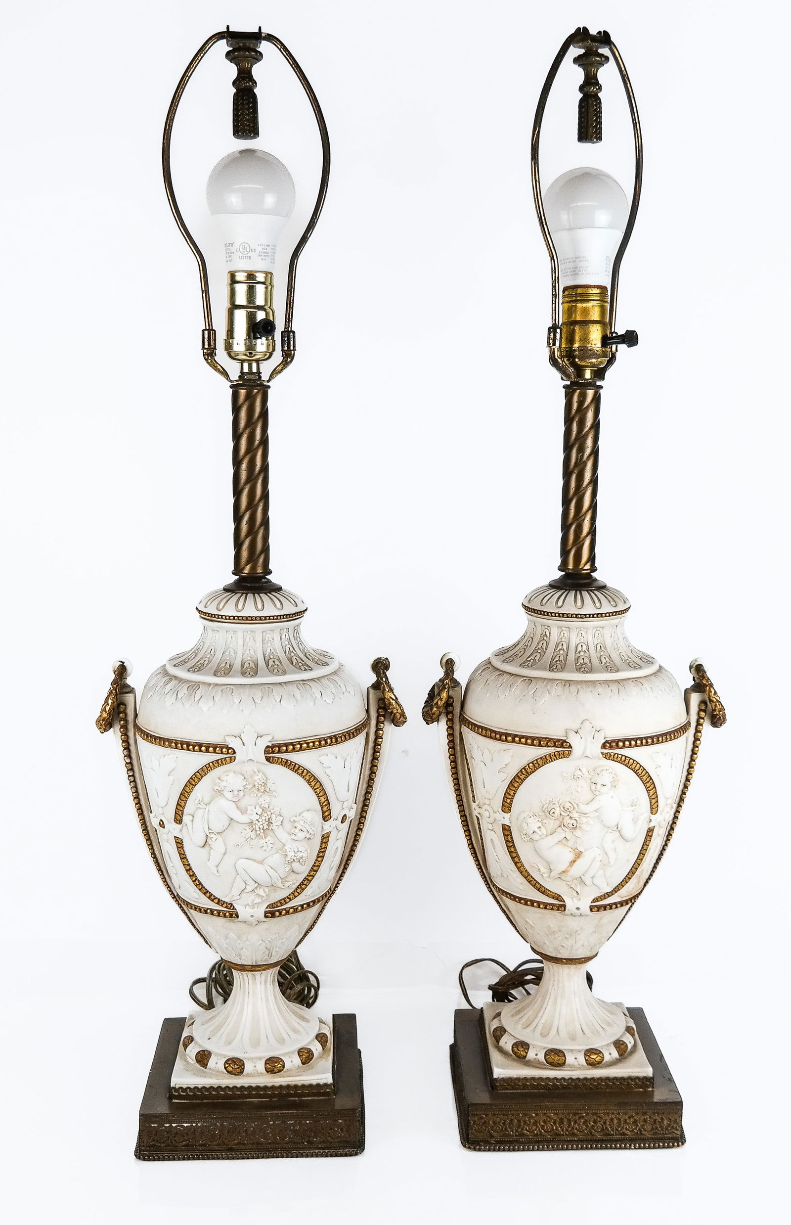 Pair of Neoclassical Bisqueware Lamps (1 of 12)