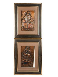 Pair of Asian Copper Framed Reliefs