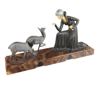 D. Costan Art Deco Spelter, Marble/Onyx Sculpture