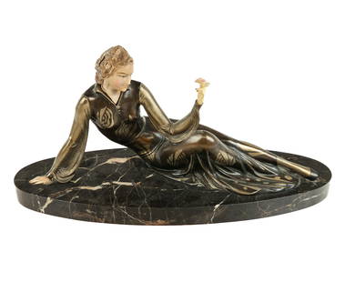 Ugo Cipriani Art Deco Sculpture on Marble Stand