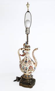 Fischer J. Porcelain Polychrome & Gilt Metal Lamp