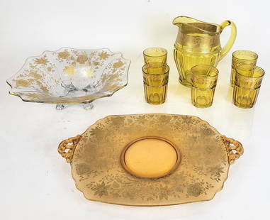 Collection of Gilt Etched Glass Tablewares, 8