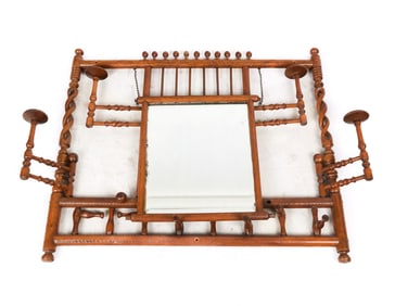 Victorian Oak Stick & Ball Wall Mounted Wrack
