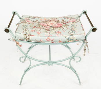 French Painted Iron Vanity Bench