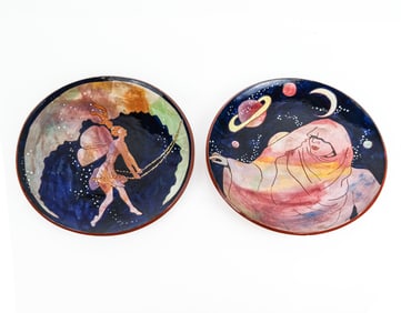 Lydia GORSKI Signed Hand-Decorated Chargers, 2