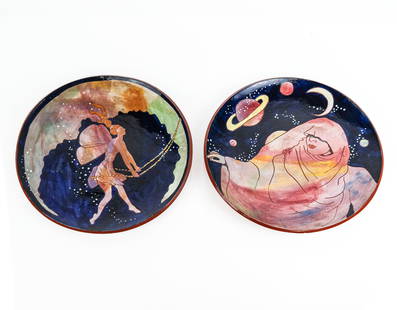 Lydia GORSKI Signed Hand-Decorated Chargers, 2