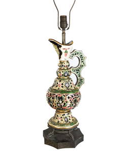 Porcelain Polychrome & Gilt Metal Lamp