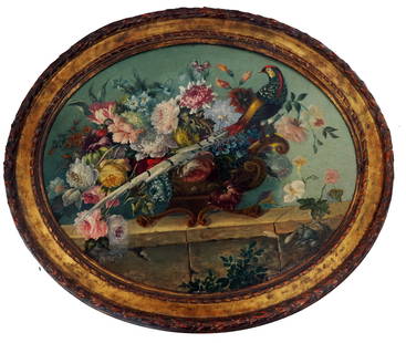 18th C. Gilt Framed Oil on Canvas of Exotic Bird