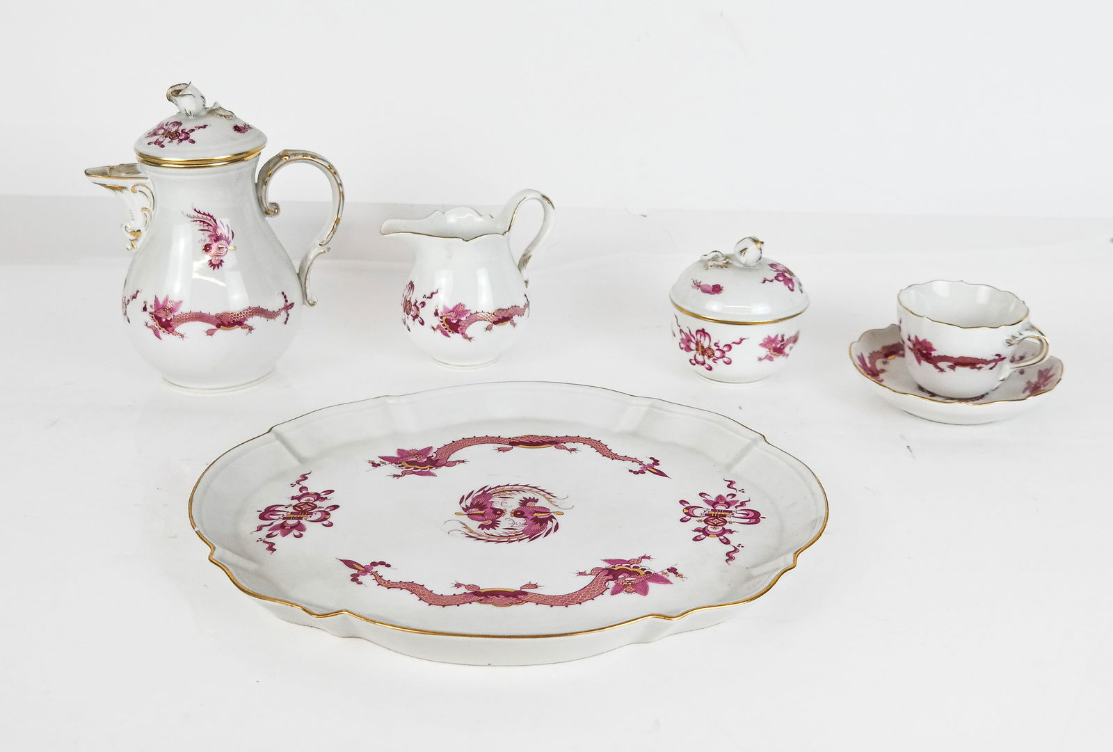 Meissen Pink "Dragon" Tea Set, 8 (1 of 13)
