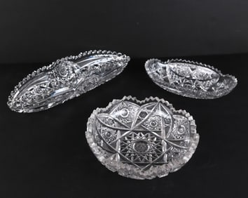 3 American Brilliant Cut Crystal and Glass Dishes