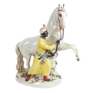 Meissen Porcelain Figure of a Stallion and Handler