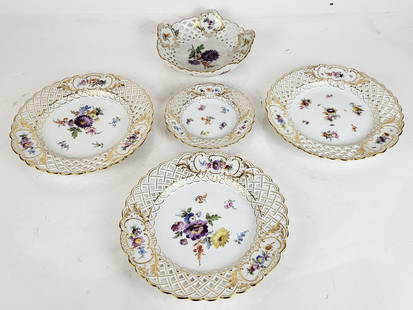 Meissen Group of Porcelain Reticulated Plates, 5