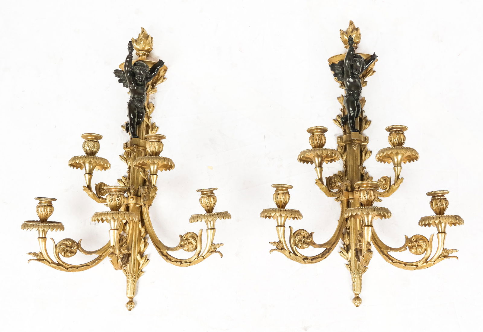 Pair of Louis XVI Gilt & Patinated Bronze Sconces (1 of 12)