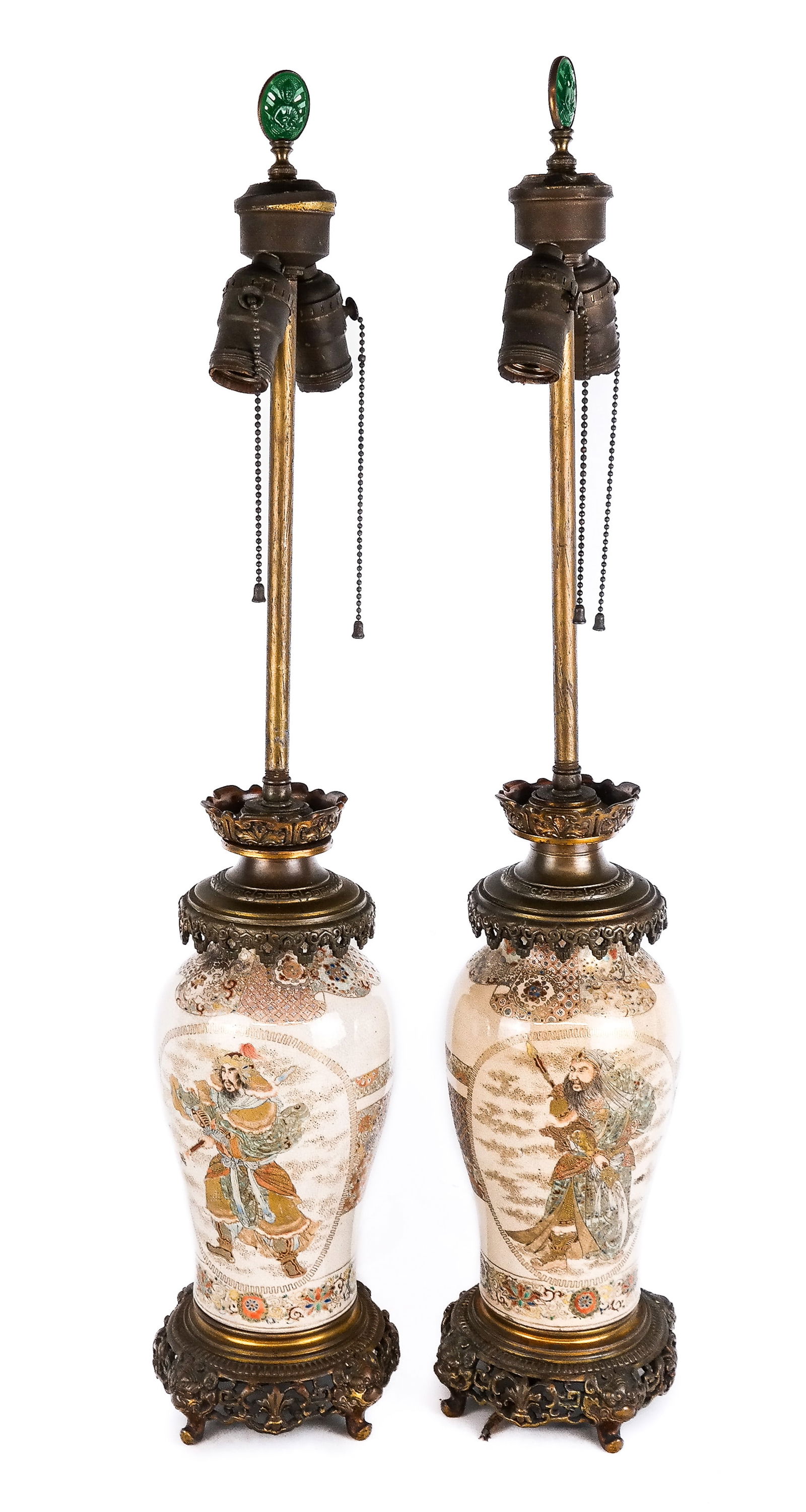 Pair Japanese Satsuma Vases Mounted as Lamps (1 of 9)