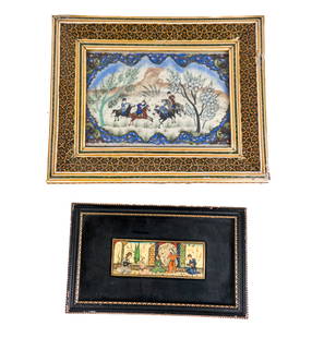 Two Framed Hand-Painted Persian Plaques