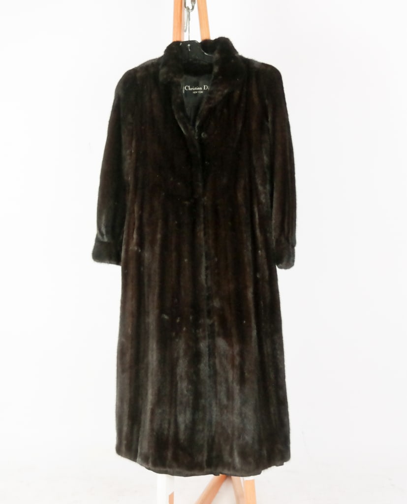 Christian Dior Shorn Mink Coat: Christian Dior shorn mink coat, 20th century, fully lined with hook and eye closure, monogrammed AES, with two invisible pockets to outside, and a pocket at left-side breast, marked Christian Dior New