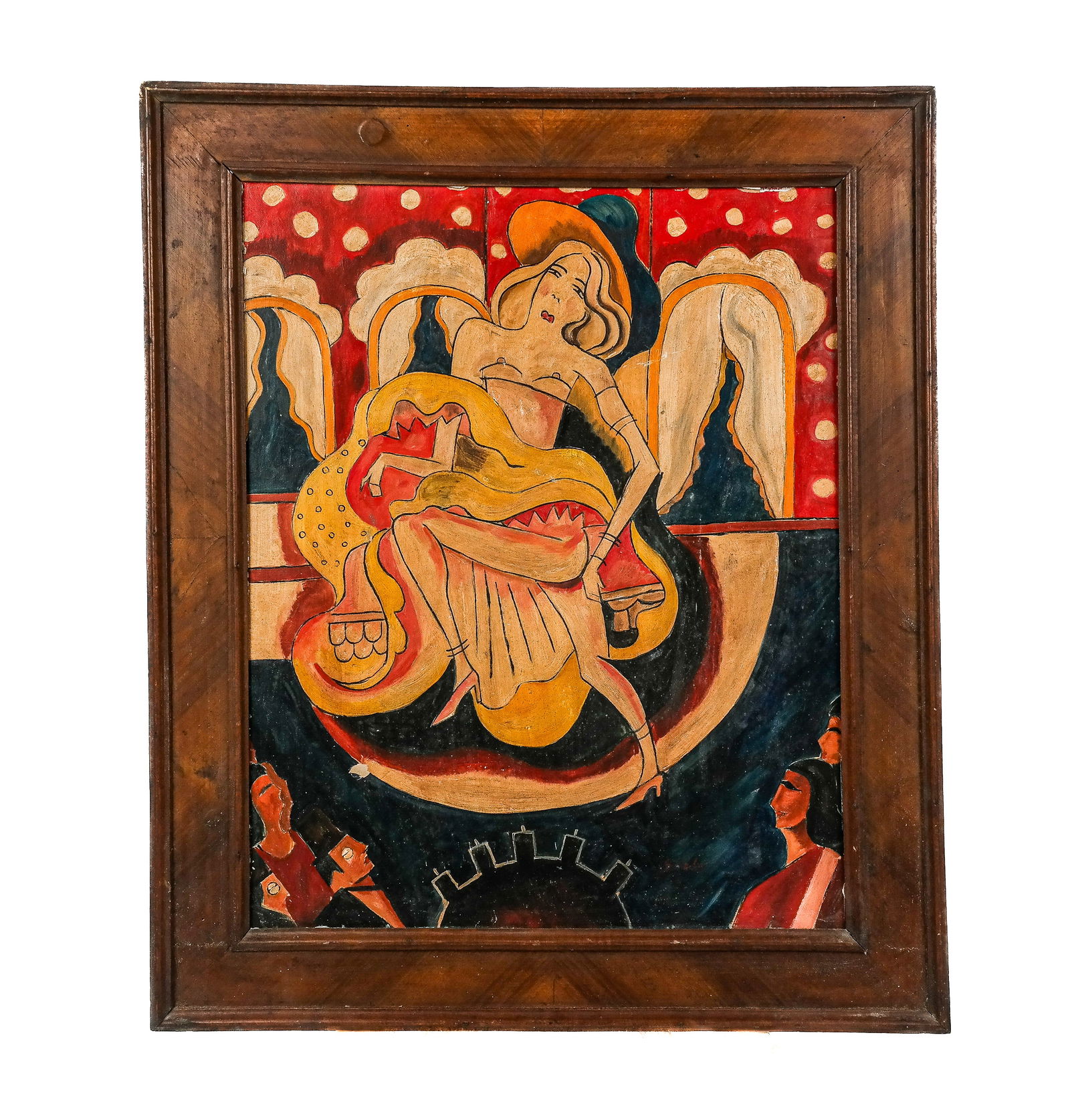 After Hugo SCHEIBER: Showgirl - Oil Painting: Framed oil on panel painting of a showgirl, in the style of Hugo Scheiber (Hungarian, 1873-1950). [Art: 27" H x 21" W; Frame: 33" H x 27" W]. Abrasions and slight warping.