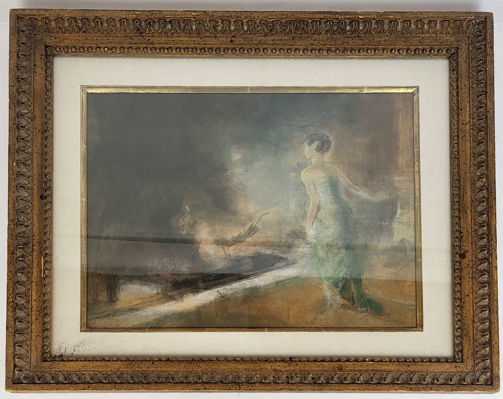 Everett SHINN: Woman - Pastel Painting: Framed pastel painting of a woman, unsigned, Everett Shinn (American, 1876-1953). [Art: 13" H x 17" W; Frame: 21.5" H x 25.5" W]. In good condition.