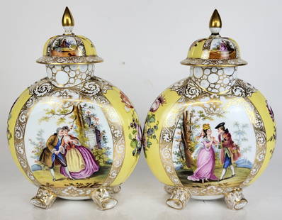Dresden Pair of Covered Vases