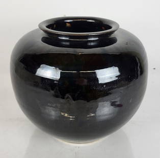 Japanese Black Glazed Pottery Vase